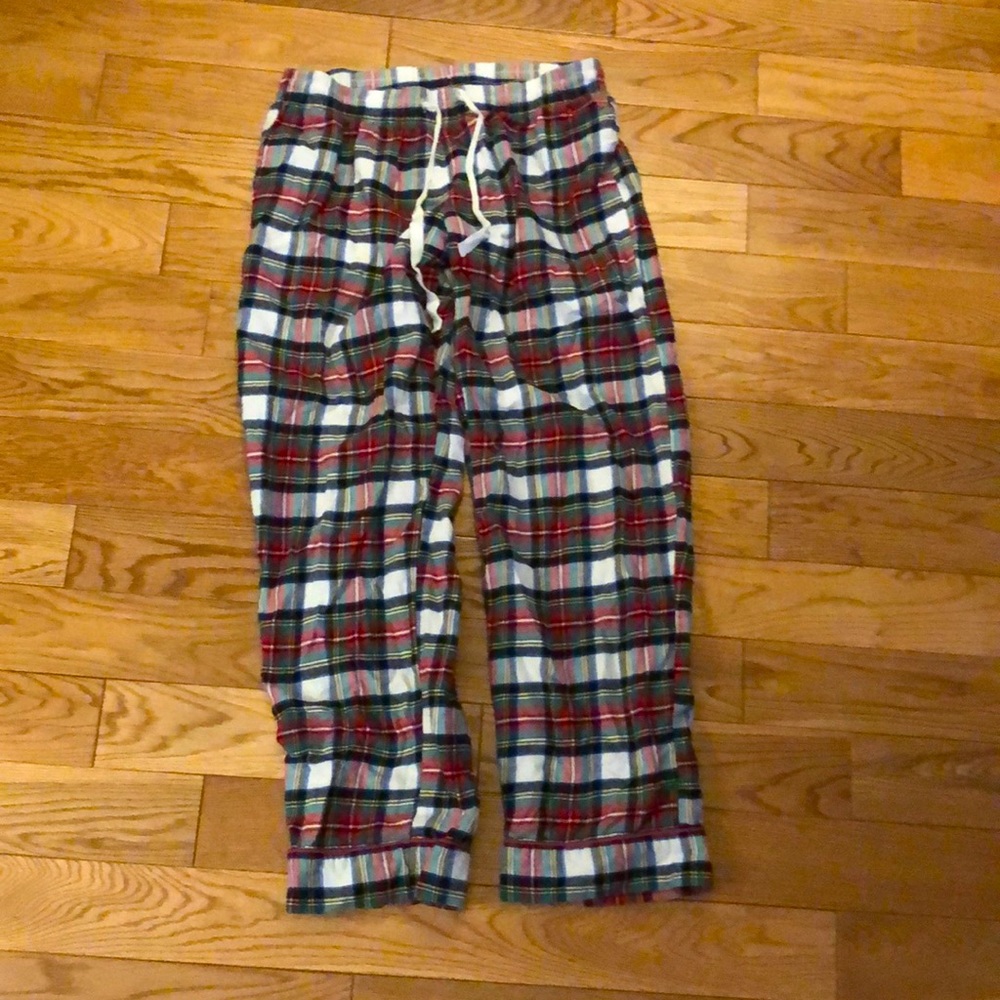 Red, black, yellow, green, blue and white plad pyjama pants